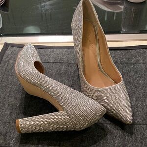 Badgley Mischka Silver Glitter Heels